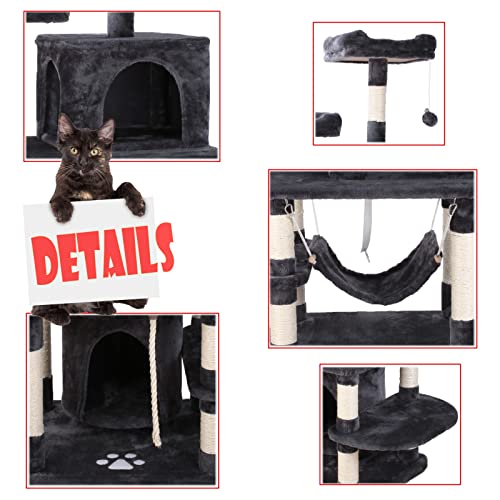 Árbol Grande para Gatos de 170 cm, Poste Rascador para Gatos con Hamaca e Instalaciones de Juego, Rascador árbol para Actividades, con Suave Felpa para Trepar, Plataformas de Observación