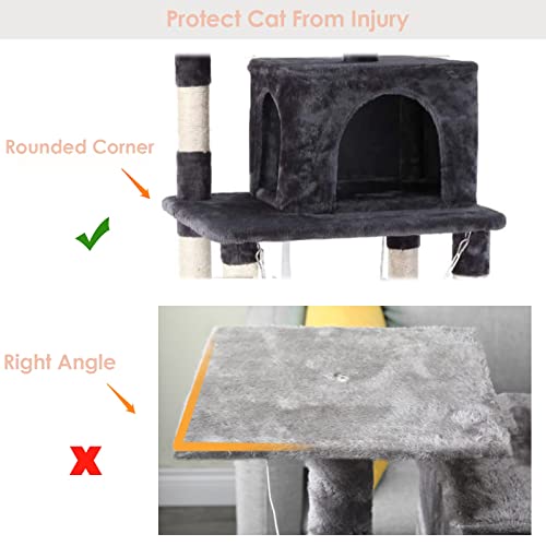 Árbol Grande para Gatos de 170 cm, Poste Rascador para Gatos con Hamaca e Instalaciones de Juego, Rascador árbol para Actividades, con Suave Felpa para Trepar, Plataformas de Observación