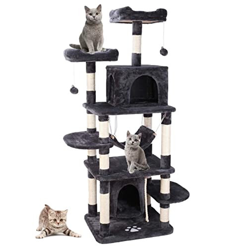Árbol Grande para Gatos de 170 cm, Poste Rascador para Gatos con Hamaca e Instalaciones de Juego, Rascador árbol para Actividades, con Suave Felpa para Trepar, Plataformas de Observación