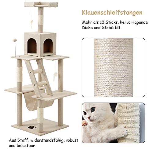 Árbol rascador para gatos de 3 pisos cubierto de sisal natural, no tóxico, con cueva y juguete para gatos (YO10267A1)