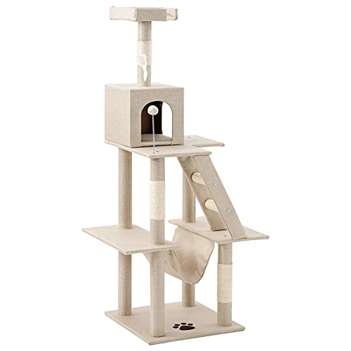Árbol rascador para gatos de 3 pisos cubierto de sisal natural, no tóxico, con cueva y juguete para gatos (YO10267A1)