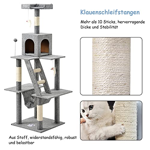 Árbol rascador para gatos de 3 pisos cubierto de sisal natural, no tóxico, con cueva y juguete para gatos (YO10267B1)