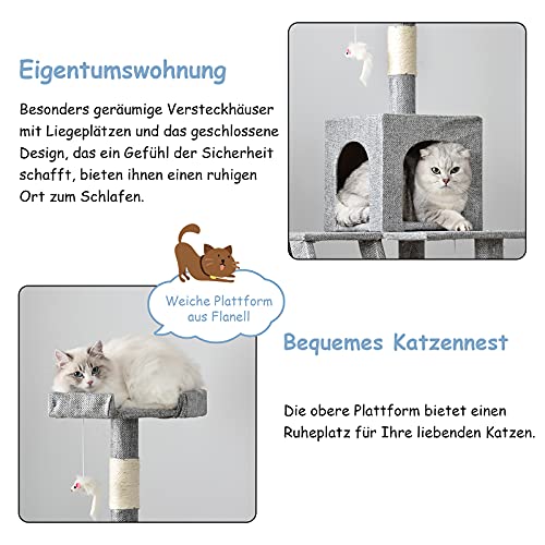 Árbol rascador para gatos de 3 pisos cubierto de sisal natural, no tóxico, con cueva y juguete para gatos (YO10267B1)