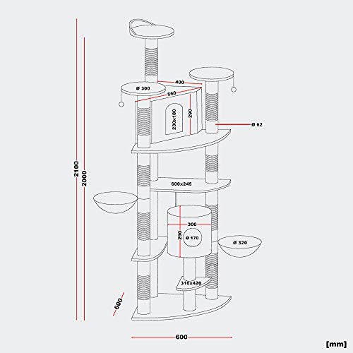 Árbol rascador para gatos de esquina 210cm Beis/marrón Accesorios mascotas Animales de compañía