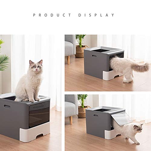 arenero Gatos Top-Box Entrada de la litera del Gato Grande Completamente Cerrado WC Litter Box Desodorante Plegable Caja de Arena del Gato Suministros de Arena for Gatos Pan (Gris) Cajas de Arena
