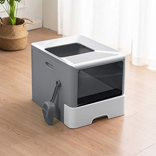 arenero Gatos Top-Box Entrada de la litera del Gato Grande Completamente Cerrado WC Litter Box Desodorante Plegable Caja de Arena del Gato Suministros de Arena for Gatos Pan (Gris) Cajas de Arena