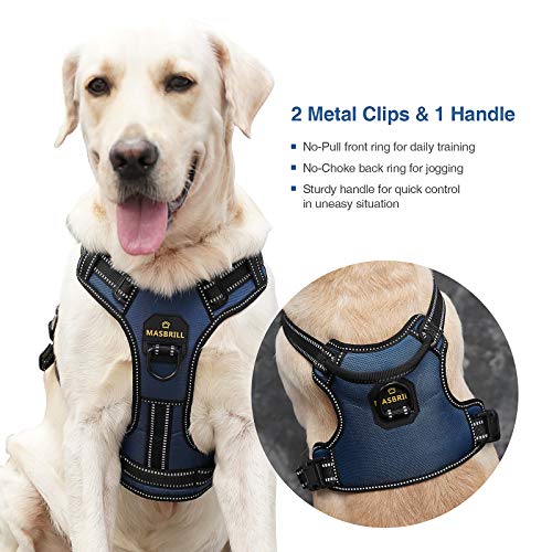 Arnés Antitirones de Perro Pequeño Mediano Grande Arnes Pecho Perros con Control de Manija y con Lineas Reflectantes, Ajustable Cómodo Acolchado Arnes Chaleco Perro para Adiesreamiento(Azul,M)