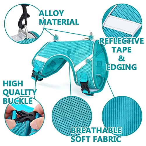 Arnes Gato Anti-Escape con Malla,Ajustable Arnés para Gato , Tiras Reflectantes de Borde Completo Que brindan protección para Gatos Que Caminan de Noche (XS, Verde)