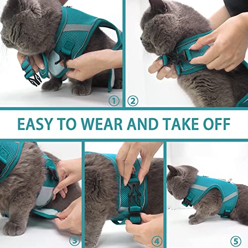 Arnes Gato Anti-Escape con Malla,Ajustable Arnés para Gato , Tiras Reflectantes de Borde Completo Que brindan protección para Gatos Que Caminan de Noche (XS, Verde)