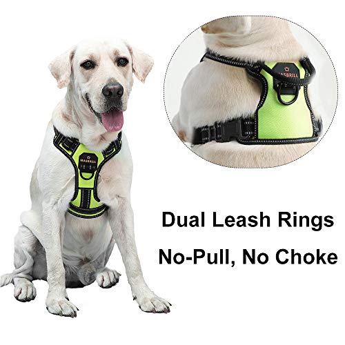 Arnés para Perro Grande Mediano Pequeño, Arnés Chaleco de Perros Antitirones Ajustable Cómodo Acolchado Chaleco para Perros Reflectante con 2 Anillos y Mango Resistente(Verde, L)