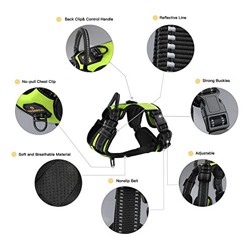 Arnés para Perro Grande Mediano Pequeño, Arnés Chaleco de Perros Antitirones Ajustable Cómodo Acolchado Chaleco para Perros Reflectante con 2 Anillos y Mango Resistente(Verde, L)