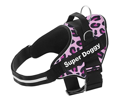 Arnés Personalizado para Perros - Estampado - Arnés para Perros Reflectante - Incluye 2 Etiquetas con Nombre - Todos los Tamaños - De Calidad y Resistente (M 13-22KG, Pink Leopard)