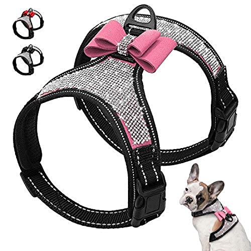 Arnés reflectante para perros Espárragos Nylon Pit Perro pequeño mediano Chaleco tripulado Bowknot Accesorios para perros Suministros para mascotas Arnés para perros Arnés para cachorros Arnés par