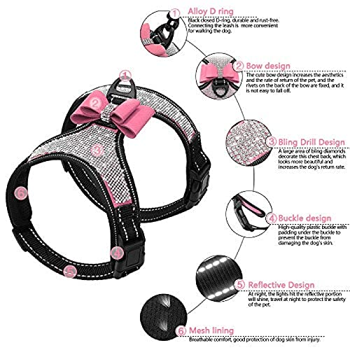 Arnés reflectante para perros Espárragos Nylon Pit Perro pequeño mediano Chaleco tripulado Bowknot Accesorios para perros Suministros para mascotas Arnés para perros Arnés para cachorros Arnés par