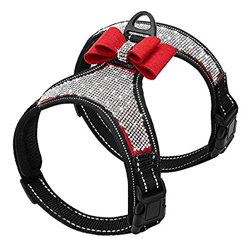 Arnés reflectante para perros Espárragos Nylon Pit Perro pequeño mediano Chaleco tripulado Bowknot Accesorios para perros Suministros para mascotas Arnés para perros Arnés para cachorros Arnés par