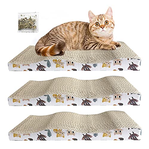 Arotelicht Rascador para Gatos con Hierba Gatera, Rascador para Gatos de Cartón, Ondulado, Tumbona para Gatos, Paquete de 3, 35cm*22.5cm*3.5cm