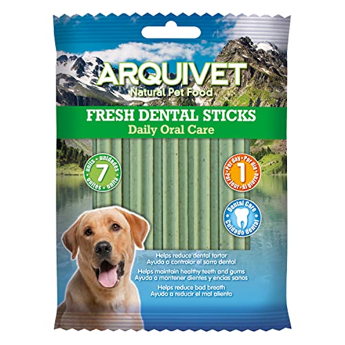 ARQUIVET Fresh dental sticks 7 unidades - Snacks dentales con sabor menta para perros - Chuches, golosinas, chucherías, premios, recompensas para mal aliento - Comida complementaria
