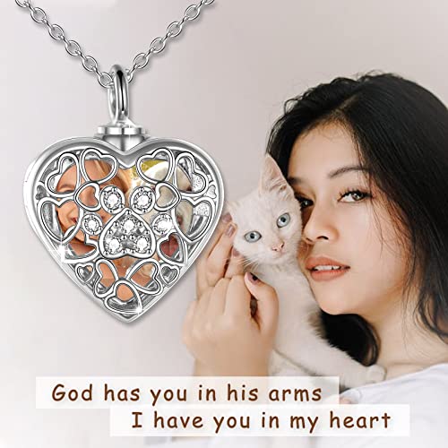 Ashes Jewellery para perro, gato, plata de ley S925, collar de urna de pata de mascota, para cenizas, corazón, foto, medallón, para mujeres, regalo conmemorativo de perro para niñas