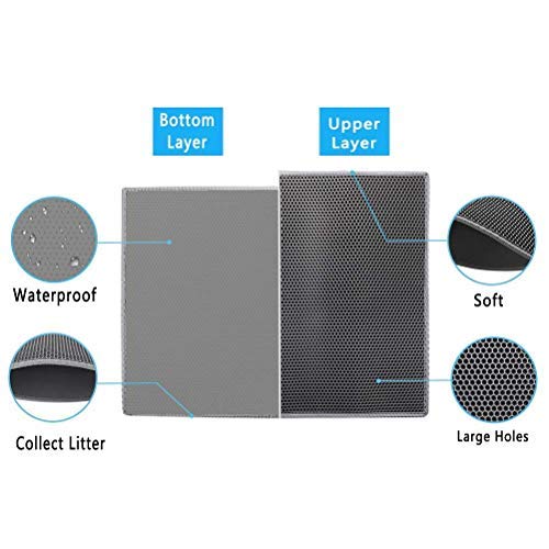 ASOBEAGE Estera de Arena de Doble Capa para Gato, Estera de Aterrizaje Impermeable Alfombra de Arena para Gato Fácil de Limpiar No tóxico(30 * 24 Inch,Gris)