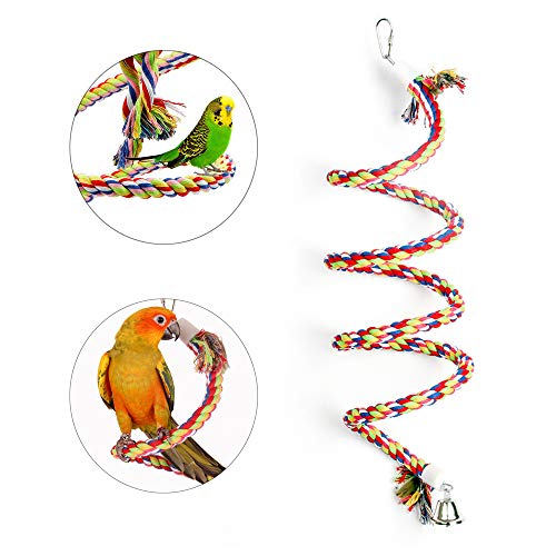 ASOCEA Aves Cuerda Bungee Juguete con Campana algodón Loro Espiral Swing Subir Jaula pie Percha para Aves periquitos pericos