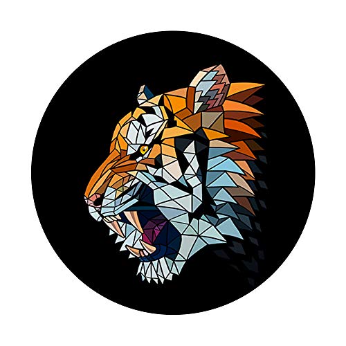 Ataque de gato grande felino tigre geométrico PopSockets PopGrip: Agarre intercambiable para Teléfonos y Tabletas