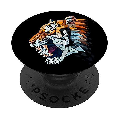 Ataque de gato grande felino tigre geométrico PopSockets PopGrip: Agarre intercambiable para Teléfonos y Tabletas