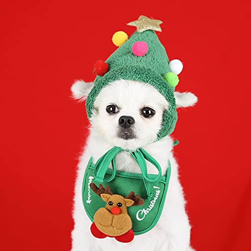 Atlojoys Sombrero de Navidad Verde para Mascotas con Bolas de Colores Gorra de Papá Noel Ajustable pequeña Decoración Linda para Mascotas Accesorios para la Cabeza para Perros Gatos Cachorros Gatitos