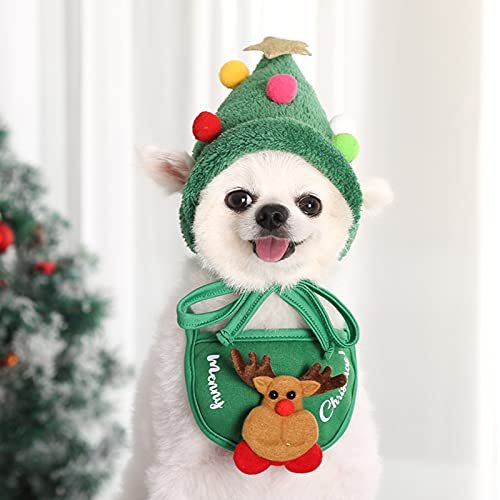 Atlojoys Sombrero de Navidad Verde para Mascotas con Bolas de Colores Gorra de Papá Noel Ajustable pequeña Decoración Linda para Mascotas Accesorios para la Cabeza para Perros Gatos Cachorros Gatitos