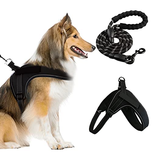 Auflosung Arnes Perro,Ajustable Arnes Perro Grande,Transpirable Arnes Perro Arnés,Tipo Chaleco para Perros Reflectante Arnes Perro Grande,Mediano PequeñO para CorrertamañO Paseo FáCil,Negro