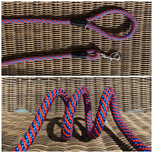 AVANZONA Correa para Perros Colores Combinados Nylon Redonda, Resistente Cómodo Antitirones, Hecha a Mano en la UE, Adiestramiento para Perros Pequeños, Medianos y Grandes. 120cm (Azul&Naranja)