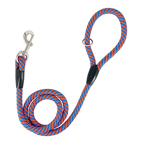 AVANZONA Correa para Perros Colores Combinados Nylon Redonda, Resistente Cómodo Antitirones, Hecha a Mano en la UE, Adiestramiento para Perros Pequeños, Medianos y Grandes. 120cm (Azul&Naranja)