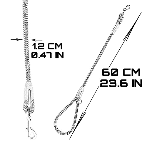 AVANZONA Correa Perro Nylon Corta Redonda de 12 mm Antitirones, Hecha a Mano en la UE, Correa de Entrenamiento para Perros Pequeños Medianos y Grandes. Size 60 cm. Negro&Blanco