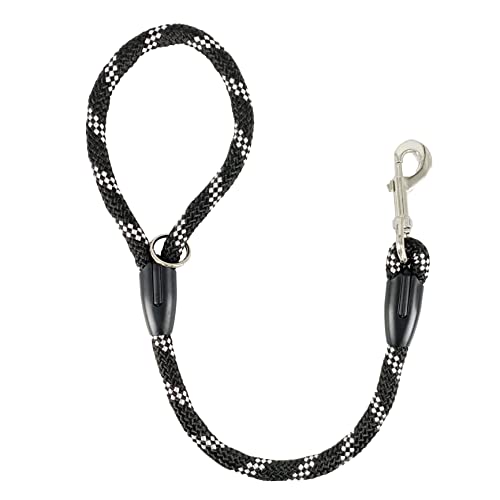 AVANZONA Correa Perro Nylon Corta Redonda de 12 mm Antitirones, Hecha a Mano en la UE, Correa de Entrenamiento para Perros Pequeños Medianos y Grandes. Size 60 cm. Negro&Blanco
