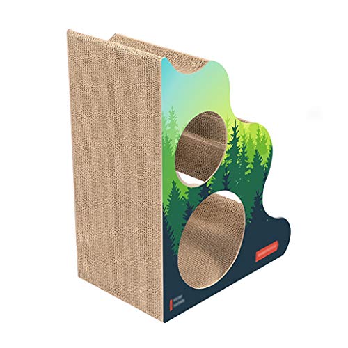 Aveo Cat Scratcher, Gato Rascarse cojín de Ahorrar Espacio de la Esquina, Scratchers Gato con Dos Agujeros y Bell Ball, cartón Duradero (Color : Green, tamaño : M)