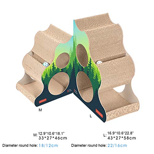 Aveo Cat Scratcher, Gato Rascarse cojín de Ahorrar Espacio de la Esquina, Scratchers Gato con Dos Agujeros y Bell Ball, cartón Duradero (Color : Green, tamaño : M)