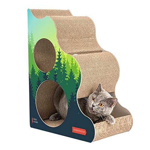 Aveo Cat Scratcher, Gato Rascarse cojín de Ahorrar Espacio de la Esquina, Scratchers Gato con Dos Agujeros y Bell Ball, cartón Duradero (Color : Green, tamaño : M)