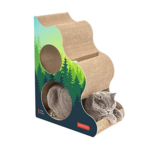 Aveo Cat Scratcher, Gato Rascarse cojín de Ahorrar Espacio de la Esquina, Scratchers Gato con Dos Agujeros y Bell Ball, cartón Duradero (Color : Green, tamaño : M)