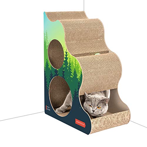 Aveo Cat Scratcher, Gato Rascarse cojín de Ahorrar Espacio de la Esquina, Scratchers Gato con Dos Agujeros y Bell Ball, cartón Duradero (Color : Green, tamaño : M)