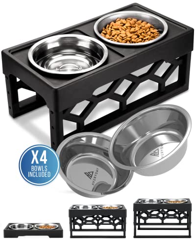 AVERYDAY - Cuencos elevados para perros elevados, 4 cuencos ajustables para perros con 4 cuencos de acero inoxidable, ideal para perros grandes y mayores (negro)