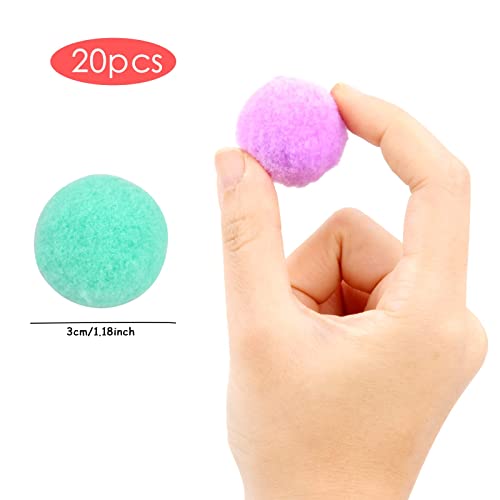 AvoDovA 20 Piezas Juguetes para Gatos, Juguete Interactivo Gato, 3 cm Pelotas de Juguete Blando, Coloridos Pompones Balls, Gato Juguete, Pelotas de Juguete, Bolas de Fieltro, Bolas Elástica de Gato
