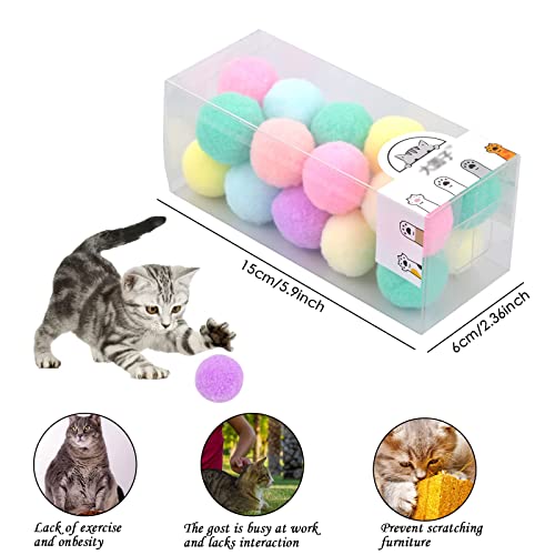 AvoDovA 20 Piezas Juguetes para Gatos, Juguete Interactivo Gato, 3 cm Pelotas de Juguete Blando, Coloridos Pompones Balls, Gato Juguete, Pelotas de Juguete, Bolas de Fieltro, Bolas Elástica de Gato