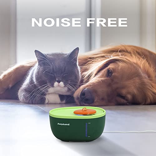 Awpland Fuente de agua para gatos de aguacate, fuente para gatos, ultra silenciosa, 2 L, fuente para perros, fuente para mascotas con 3 elementos filtrantes y 3 esponjas filtrantes