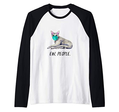 AZUL RUSO Gato Con Mascarilla Ew, People Camiseta Manga Raglan