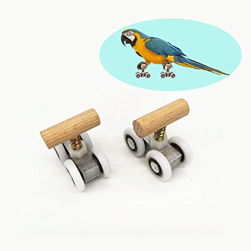 AZXAZ Parrots Roller Patines Juguete Plástico Metal Equipo de Entrenamiento Madera Perca Polea Interactiva Pájaro Juguete (S)