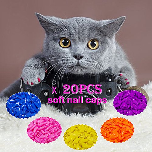 BaconiXfF - 20 Unidades de Tapas de Silicona para Mascotas, Gatos, Garras de Control de uñas, Patas de Gato, Mascotas con Pegamento, Garras de Control, tamaño S
