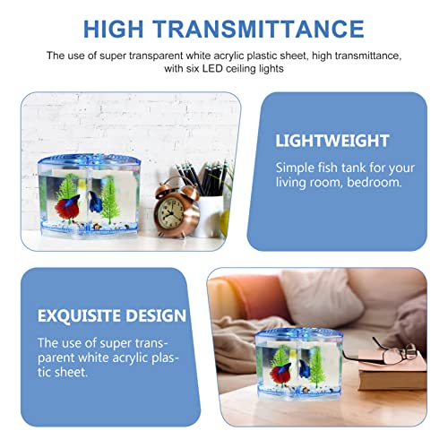Balacoo 1 Set Desktop Pisco Tanque Mini Acrylic Betta Acuario Caja de Cría de Peces Transparente Pequeño Pescado Pequeño con Luz LED Peces Pequeños Accesorios de Alimentación Azul