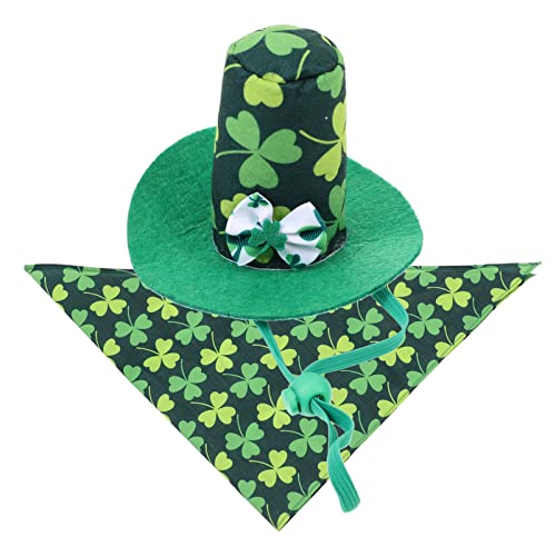 Balacoo 1 Set Pet Dog Patricks Day Disfraz Shamrock Perro Top Hat Hat Green Dog Triangle Bibs Cat Scarf Perrito Pañuelo para Perros Gatos Puppy Gatito