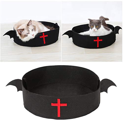 Balacoo 1Pc Cama para Mascotas Murciélago de Halloween Tela de Fieltro Suave Cruz Roja Suministros para Mascotas Casa de Mascotas Cojín Cama para Dormir para Gatito Gato