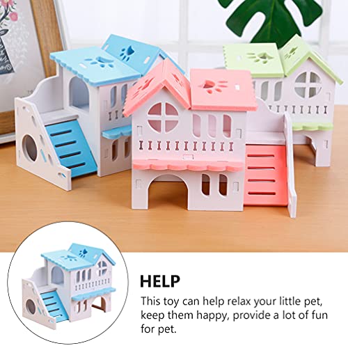 Balacoo Casa de Hámster de Madera Azul Cielo Pequeña Casa de Animales de Madera Choza para Jugar Mastica con Divertida Escalera de Escalada para Animales Pequeños
