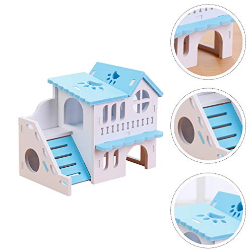 Balacoo Casa de Hámster de Madera Azul Cielo Pequeña Casa de Animales de Madera Choza para Jugar Mastica con Divertida Escalera de Escalada para Animales Pequeños